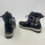 Sorel Tivoli II Leather Plaid Lace-Up Snow Boots Black Gray Purple Size US 5 Photo 8