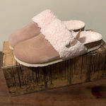 GENUINS Clog Pink Suede Faux Sherpa Cozy Slip On Slipper Slide Shoes Tan Size 7.5 Photo 0