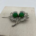 American Vintage Vintage 1960s Celtic Thistle Flower Green Silver Scottish Lucite Brooch Photo 9