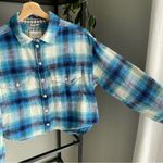 American Eagle  Cropped Plaid Flannel Button Down Shirt Photo 1
