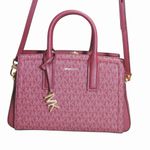 Michael Kors Laila Satchel Bag Small Mulberry MK Logo Print Adjustable Strap Photo 0