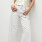 Veronica Beard  Taylor High-Rise Wide-Leg Jeans Cropped Frayed White Size 27 Photo 0