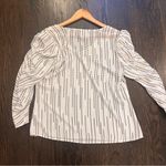 CAbi Devoted White and Black Heart Patterned Blouse V-Neck Ruched Sleeves Photo 9