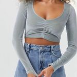 Urban Outfitters NWT  Paradox Ruched Long Sleeve Cropped Top Blue and Green Photo 2