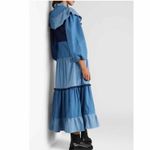 RIXO Sara Tiered Ruffled Denim Midi Dress Size Medium US 8 UK 12 Blue Photo 4