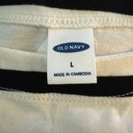 Old Navy  Women’s L Top T Shirt Striped Boat Neck Tie 3/4 Sleeve Nautical Black Photo 2