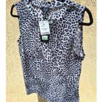 Jones New York Signature Women's L Black White Animal Print Sleeveless Blouse Photo 0