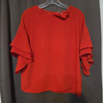 H&M Burnt Orange Ruffle Sleeve Blouse, Women's Size 6 Top, Casual Elegant Party Photo 0