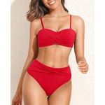 Tempt Me Red Bandeau Strapless Twist Front Bikini Set Small NWT Photo 6