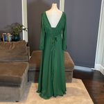 Women’s Green Chiffon Full Length Long Sleeve Dress Corset Back Leg Slit Size 12 Photo 3