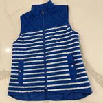 Talbots  Diamond Quilted Full Zip Striped Puffer Vest Women’s Medium Blue/White Photo 1