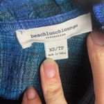 Beach Lunch Lounge Size XS Plaid Ruffled Smocked Blouse Blue Dark Academia Boho Photo 5