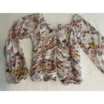 Vtg Y2k‎ Babydoll Top XL Mesh Pink Floral Ruched Faux Wrap Fairy Grunge Coquette Photo 1