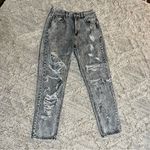 American Eagle 4 Mom Jeans Gray Acid Wash Distressed Denim Hi Rise Tapered Leg Photo 0