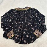 Free People ‎ Paloma Floral Button Up Blouse Top Black Long Sleeve Size Small Photo 2
