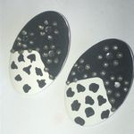 Vintage Black & White Funky Oval Studded Retro Boho Pierced Earrings Photo 3