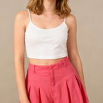 Farm Rio NWOT  Pleated Linen Blend Pink Shorts Size S Elastic Stretch Pockets Photo 0