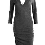 James Perse Henley Dress Deep Charcoal Melange Heathered V-Neck Ruched Mini 0 XS Photo 4