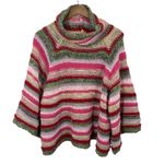 Anthropologie Chunky Knit Striped Turtleneck Bell Sleeve Sweater Multicolored Pink Size M Photo 6