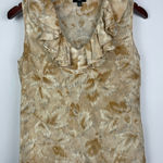 Talbots Tan Abstract Print Sleeveless Satin 100% Silk Ruffle Neckline Blouse Photo 0