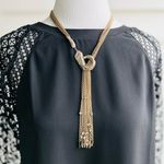 White House | Black Market WHBM Gold Feather & Crystal Y-Neck Tassel Necklace NWT Photo 0