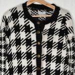 Vintage‎ Houndstooth Cardigan Sweater Womens XL Oversized Gold Buttons Old Money Black Size 16P Photo 1