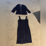 Alex Evenings Navy blue floral lace sparkle midi dress with lace cardigan set never worn Photo 2