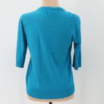 DKNY Silk Bow Cardigan Sweater Womens Coquette Twee Preppy Office Turquoise P/S Photo 1