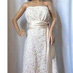 Dessy formal lace strapless bridesmaid dress long sash bow ivory 12 White Photo 4