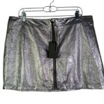 ALLSAINTS NWT Silver Cleo Goat Suede Leather Denim Skirt Metallic Mini Zip 12 L Photo 2