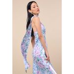 Lulus NWT  Malani Light Blue Floral Satin Sash Midi Dress Halter Wedding Size S Photo 2