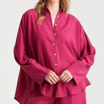 [Papinelle] Pink Amelie Long Sleeve Oversized Relaxed Fit Pajama Shirt Sz Large Photo 0