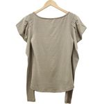 Free People  Penelope Tan Striped Knit Top Long Ruched Puff Sleeves Size Medium Photo 2