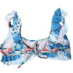 Aerie Floral Scoop Back Square Neck Bikini Top Tie Back Blue Size Large Photo 1