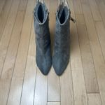 BELLINI Claudia Bootie Gray Suede Gold Zippers Booties Heels Size 8M Photo 6