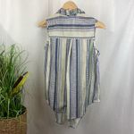 Eden & Olivia  Tan Blue & Green Striped Print Sleeveless Tie Waist Button Top M Photo 1