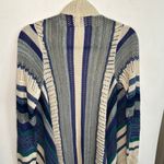 Poof! Cream and Blue Striped Cardigan Sweater with Fringe Photo 5