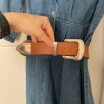 Vintage Chic Denim Long Sleeve Dress with Belt Blue Size M Photo 1