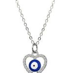 NEW Boutique Evil Eye Heart Diamond Pendant Silver Necklace Photo 0