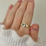 Boutique NWT Gold Sapphire Round Cut Ring “Raphaella” Light Blue Topaz Promise Engagement Jewelry Photo 11