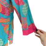 Anthropologie Britt Ryan Mini Dress Silk Blend Bright Pink Blue Tropical V-Neck Beach Medium Photo 3