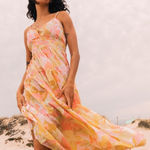 Billabong Sunset Dream Maxi Dress V Neck Strappy Tiered Skirt Boho Beach‎ LG Photo 0