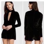 EXPRESS NEW  Black Velvet Romper Long Sleeve Plunge Neckline | S Photo 4