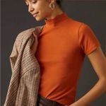Anthropologie Maeve Ribbed Mock Neck Fitted Short Sleeve Orange Tee Small Photo 0
