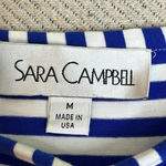 sara campbell blue white striped 3/4 pleated bell sleeve top Size M Photo 3