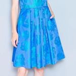 THEIA Floral Jacquard Sleeveless Pleated Dress in Blue Green Size 8‎ Photo 0