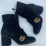 Gucci  Black Suede leather Fringe trim GG marmont ankle boots 38 Photo 2