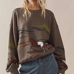 Daydreamer NWOT  Running Horses Oversized Crewneck by Free People Olive Green XL Photo 0