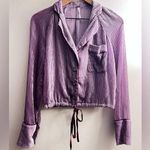 Free People  Aspen Nights Velvet Blouse crushed velvet ribbed button front Sheer Photo 0