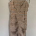 Betsey Johnson  | Vintage Cotton Tan Gingham Stripe Midi Dress Tie Shoulders 6 Photo 0